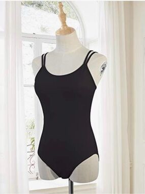 Women Leotared with bra with high cut camisole black nylon.